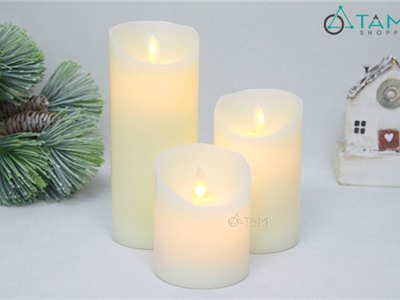 Nến trụ điện tử sáp thật ngọn lửa lắc nhiều cỡ NEN-DT-02